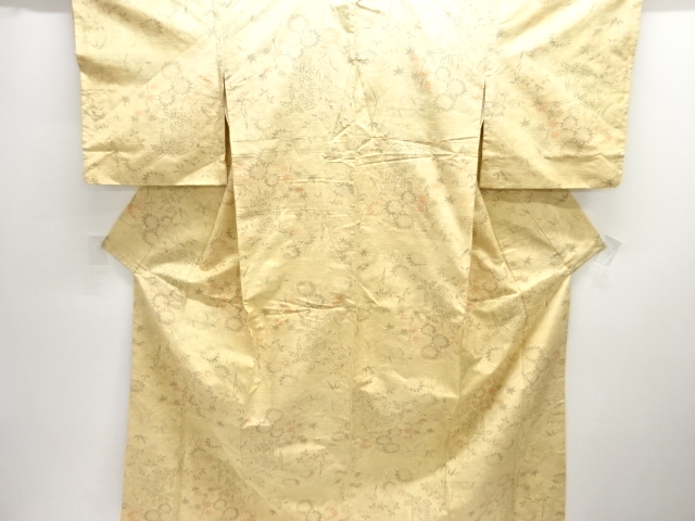 JAPANESE KIMONO / ANTIQUE KIMONO / SILK / TSUMUGI / WOVEN FLOWER